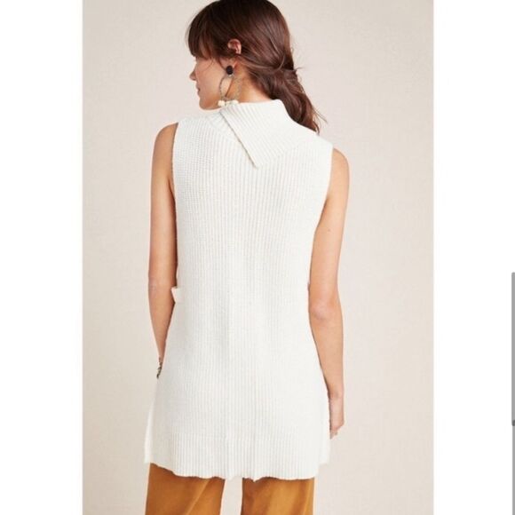Anthropologie Cream Knit Turtleneck Pullover Side Button Sweater Vest - Picture 3 of 16